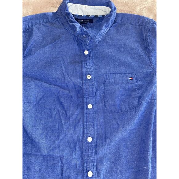 Tommy Hilfiger Women's Button Up Shirt Roll Tab Sleeve Blue White Cuffs Size S/P - Picture 3 of 6